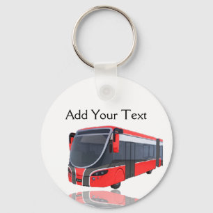 Red White and Black Bus on White Key Ring