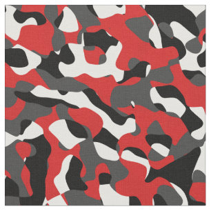 Red White and Black Camouflage Print Pattern Fabric