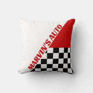 Red White and Black Checkerd Racing Theme and Name Cushion