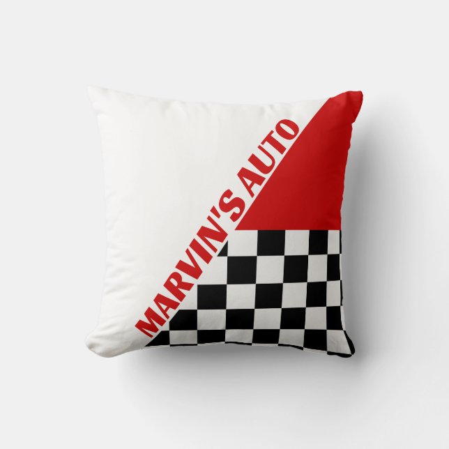 Red White and Black Checkerd Racing Theme and Name Cushion (Front)