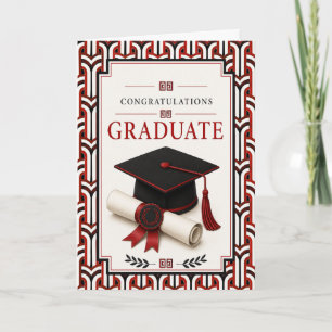 Red, White and Black Elegant Graduation Card