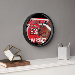 Red, White and Black Football Jersey   EDITABLE Clock