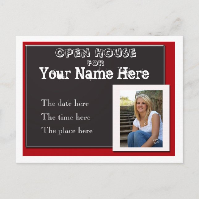Red white and black graduation open house invitati invitation postcard (Front)