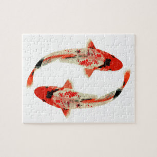 Red, White, and Black Koi Fish Jigsaw Puzzle