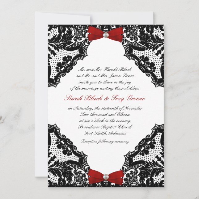 Red, white and Black lace Wedding Invitation (Front)