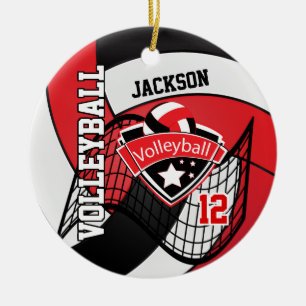 Red, White and Black Logo Volleyball Ceramic Ornam Ornament