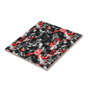 Red, White and Black Marble Abstract Ceramic Tile