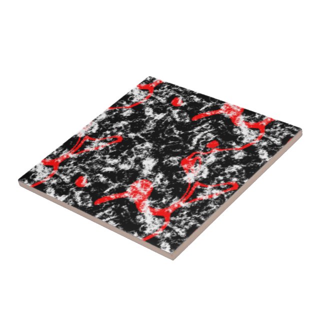 Red, White and Black Marble Abstract Ceramic Tile (Side)