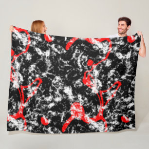 Red, White and Black Marble Abstract Fleece Blanket