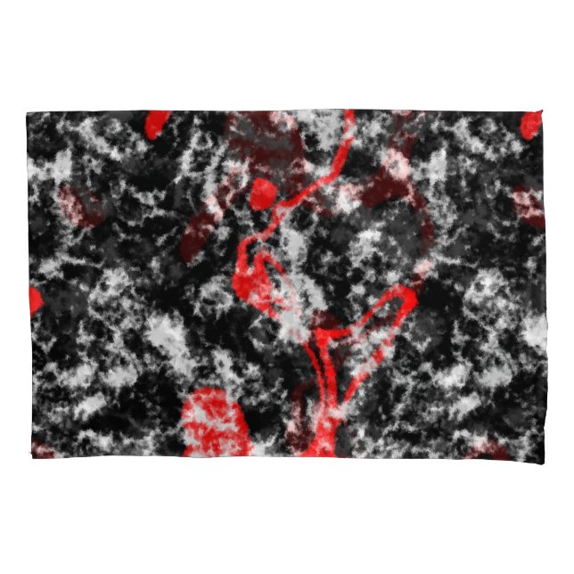 Red, White and Black Marble Abstract Pillowcase (Front)