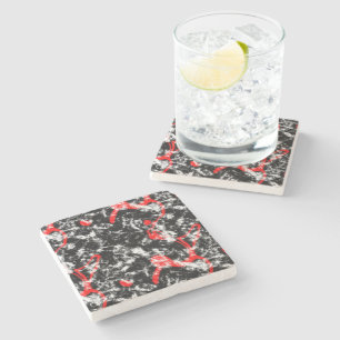 Red, White and Black Marble Abstract Stone Coaster