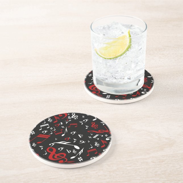 Red White and Black Musical Notes Coaster (Side)