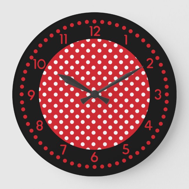 Red, White, and Black Polka Dot Clock w/Numbers (Front)