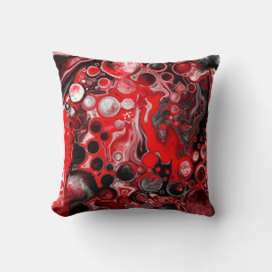 Red White and Black Pour Painting Effect Fluid Art Cushion