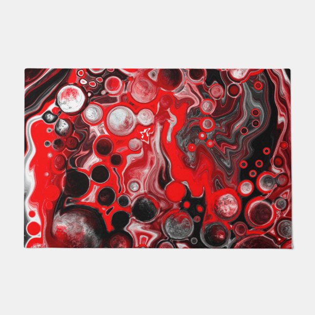 Red, White and Black Pour Painting Fluid Art  Doormat (Front)