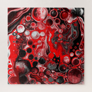 Red, White and Black Pour Painting Fluid Art Jigsaw Puzzle