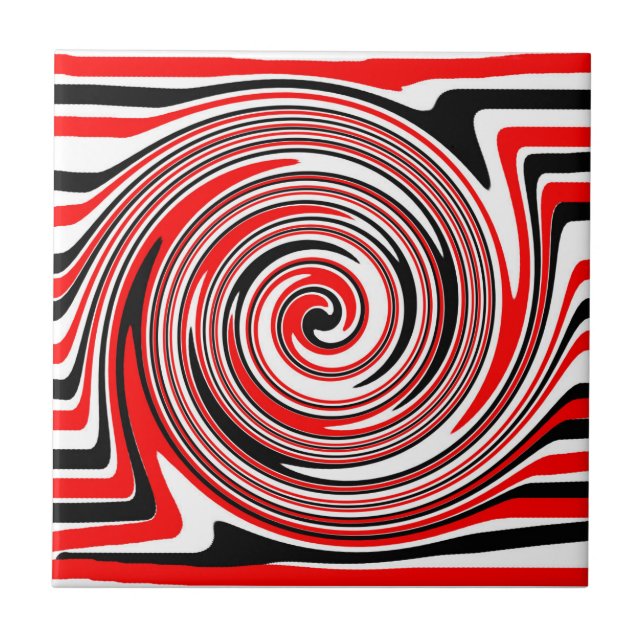 Red white and black psychedelic design ceramic tile (Front)
