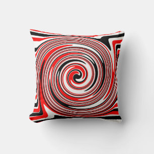 Red white and black psychedelic design cushion