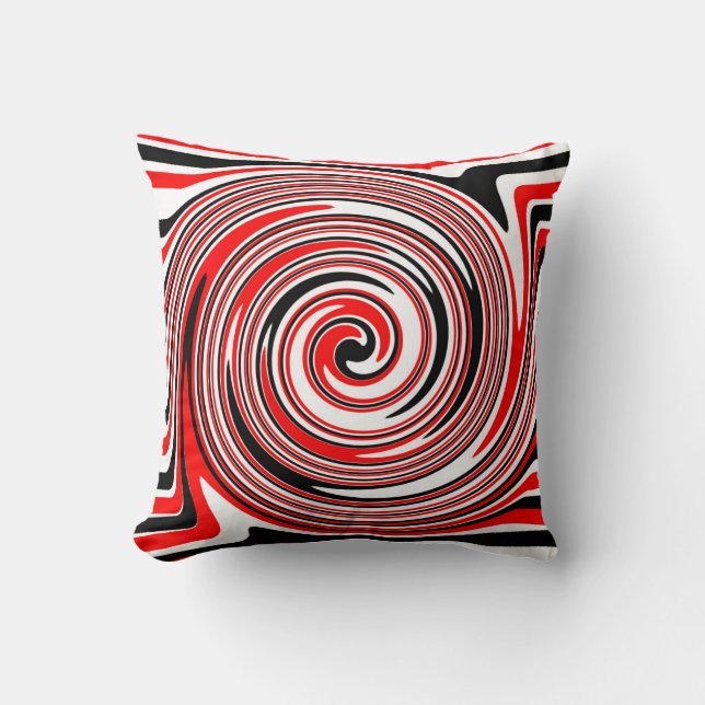Red white and black psychedelic design cushion (Front)