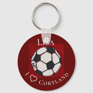 Red white and black soccer personalized key ring