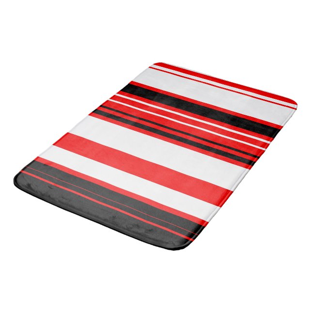 Red white and Black Stripes  Bath Mat (Angled)