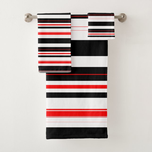 Red white and Black Stripes  Bath Towel Set (Insitu)
