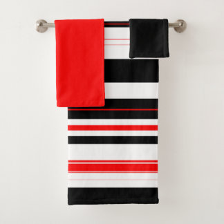 Red white and Black Stripes  Bath Towel Set