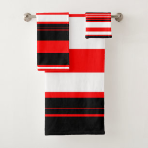 Red white and Black Stripes  Bath Towel Set