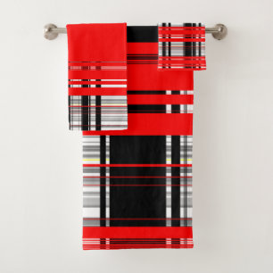 Red white and Black Stripes Bath Towel Set