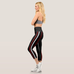 Red white and Black Stripes Capri Leggings