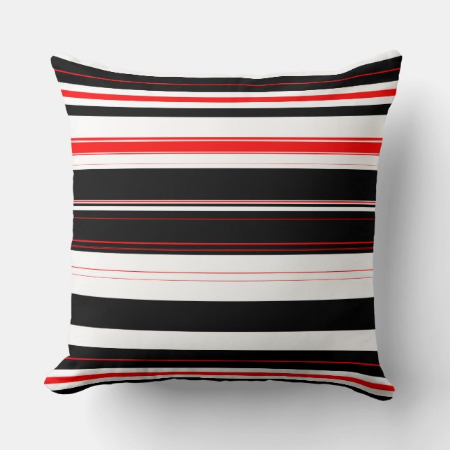 Red white and Black Stripes  Cushion (Front)