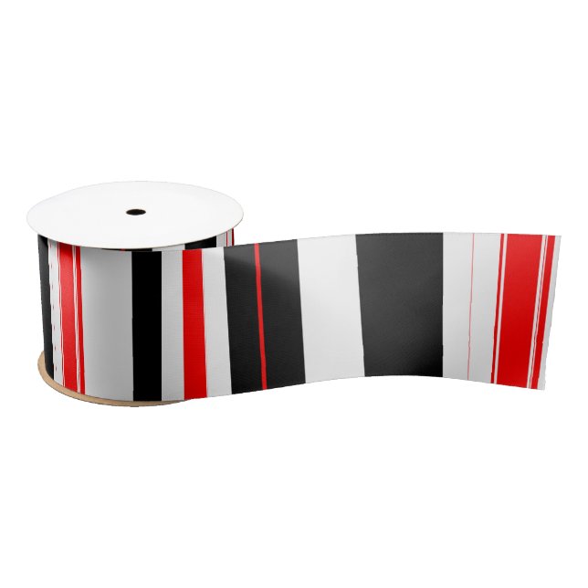 Red white and Black Stripes  Satin Ribbon (Spool)