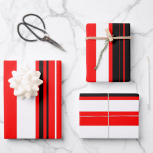 Red white and Black Stripes  Wrapping Paper Sheet