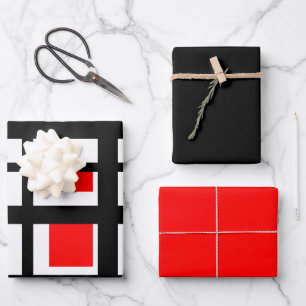 Red white and Black Stripes Wrapping Paper Sheet