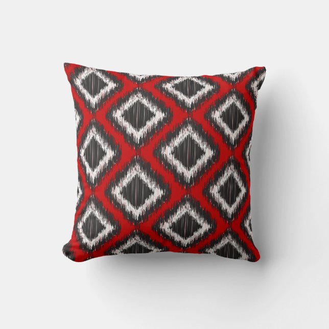Red, White and Black Tribal Ikat Cushion (Front)