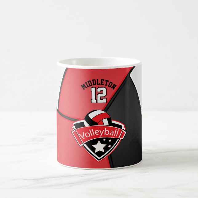 Red, White and Black Volleyball Design Coffee Mug (Center)