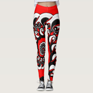Red White and Black Women's Leggings
