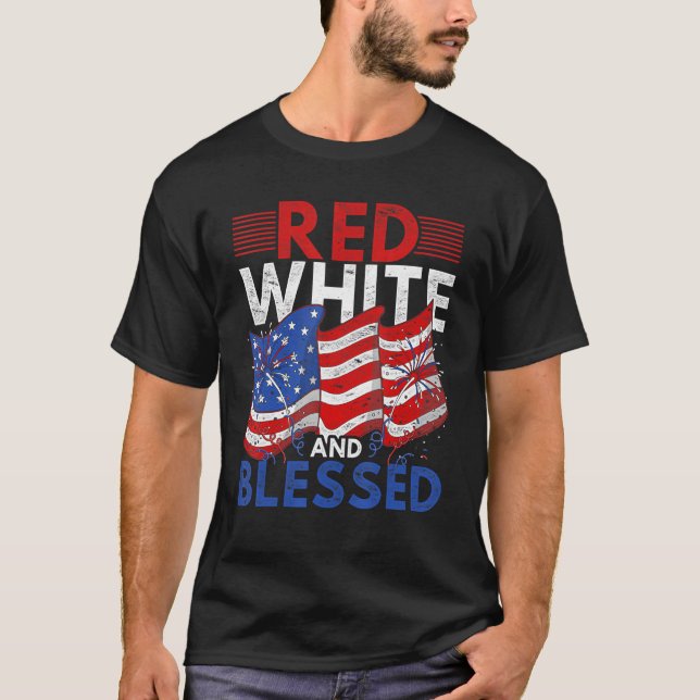 Red White And Blessed Us Flag Proud American 4th O T-Shirt (Front)