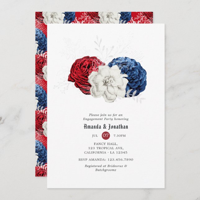 Red White and Blue 4th July Engagement Party Invitation (Front/Back)