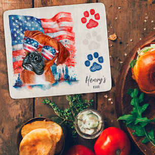 Red White and Blue 4th of July Boxer American Flag Cutting Board