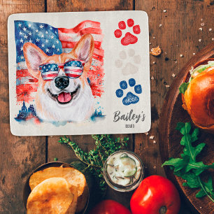 Red White and Blue 4th of July Funny Corgi Dog Cutting Board