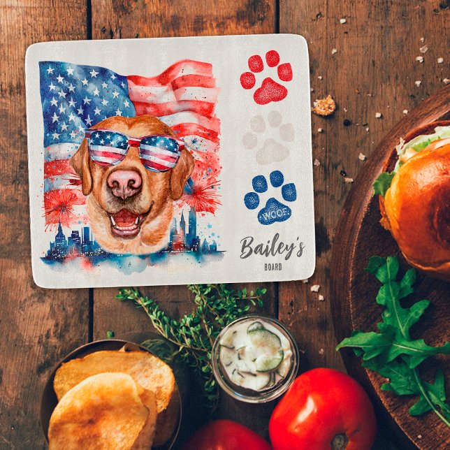 Red White and Blue 4th of July Funny Labrador Dog Cutting Board (Creator Uploaded)