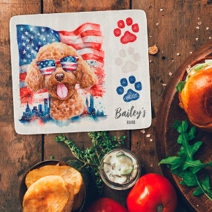 Red White and Blue 4th of July Funny Poodle Dog Cutting Board