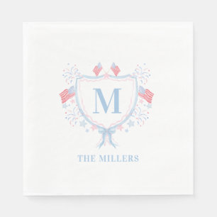 Red, White and Blue 4th of July Monogram Crest Napkin