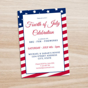 Red White and Blue 4th of July Party Invitation