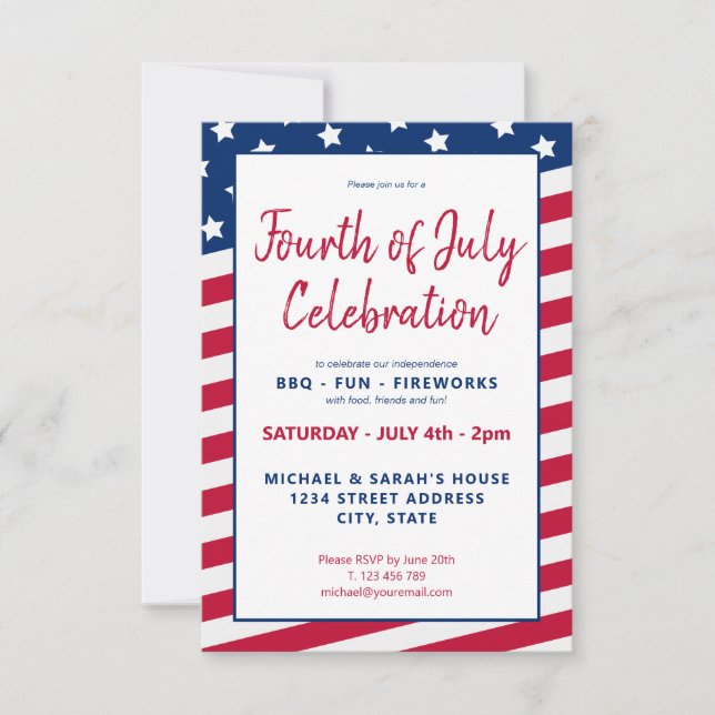 Red White and Blue 4th of July Party Invitation (Front)