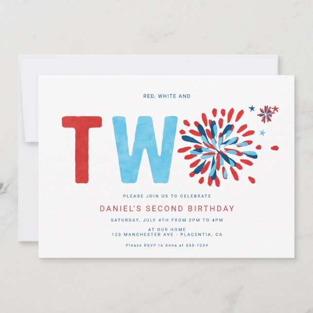 Red white and blue 4th of July second birthday Invitation (Front)