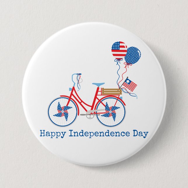 Red White and Blue 4th of July Whimsical Bicycle  7.5 Cm Round Badge (Front)
