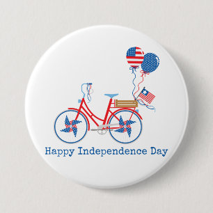 Red White and Blue 4th of July Whimsical Bicycle  7.5 Cm Round Badge