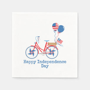 Red White and Blue 4th of July Whimsical Bicycle  Napkin